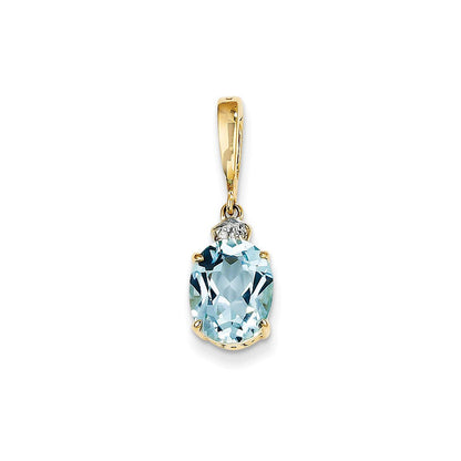 14K Gelbgold Anhänger, oval, mit echtem Diamant und blauem Topas