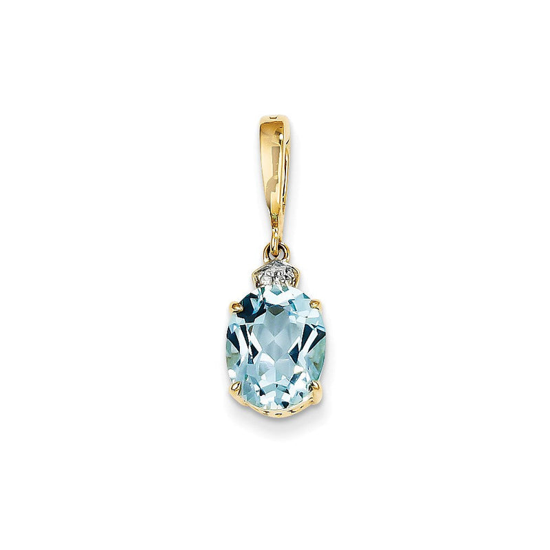 14K Gelbgold Anhänger, oval, mit echtem Diamant und blauem Topas