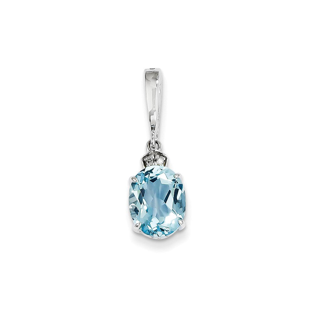 14 Karat Weißgold Anhänger, oval, mit echtem Diamant und Blautopas