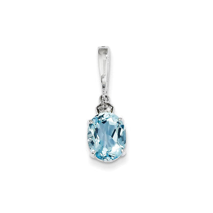 14 Karat Weißgold Anhänger, oval, mit echtem Diamant und Blautopas