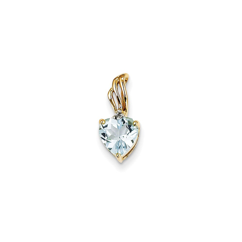 14K Gelbgold Anhänger, Herz, echte Diamanten und blauer Topas