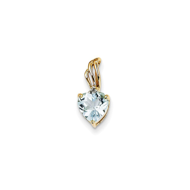 14K Gelbgold Anhänger, Herz, echte Diamanten und blauer Topas