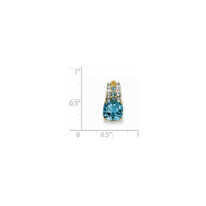 14K Gelbgold Quadratanhänger mit echtem Diamant und London-Blautopas