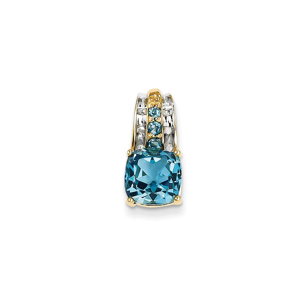 14K Gelbgold Quadratanhänger mit echtem Diamant und London-Blautopas