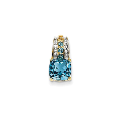 14K Gelbgold Quadratanhänger mit echtem Diamant und London-Blautopas