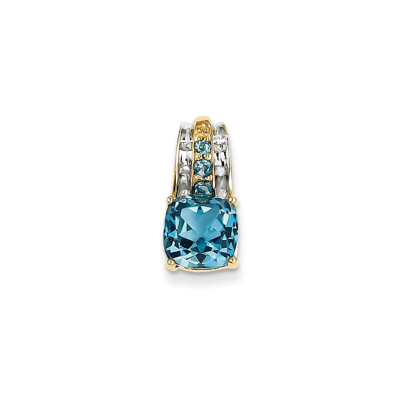 14K Gelbgold Quadratanhänger mit echtem Diamant und London-Blautopas