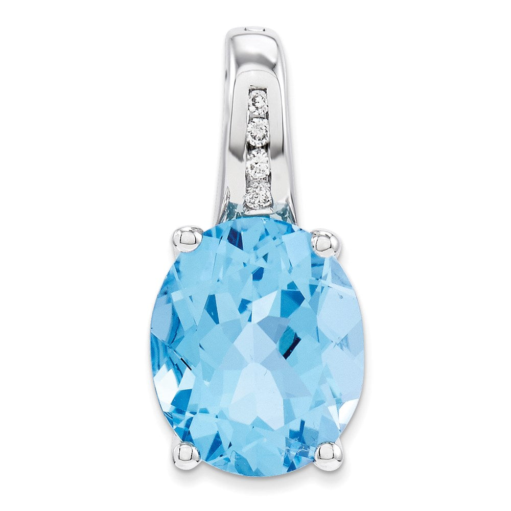 14K Weißgold Anhänger, oval, mit echtem Diamant und blauem Topas