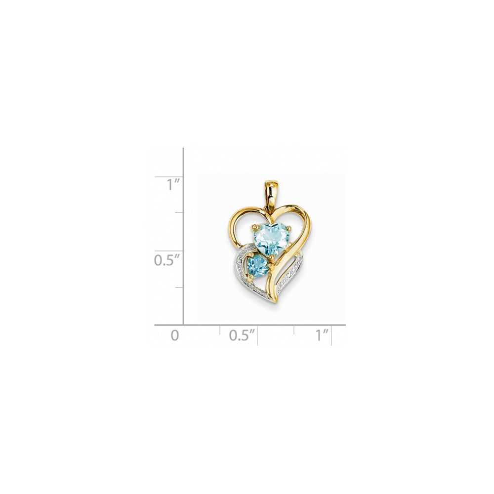 14K Gelbgold Herz-Anhänger mit echtem Diamant und Himmelblauem Topas