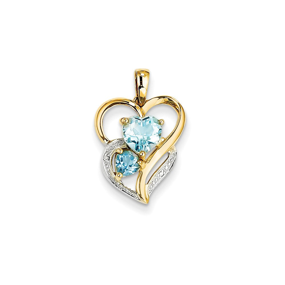 14K Gelbgold Herz-Anhänger mit echtem Diamant und Himmelblauem Topas