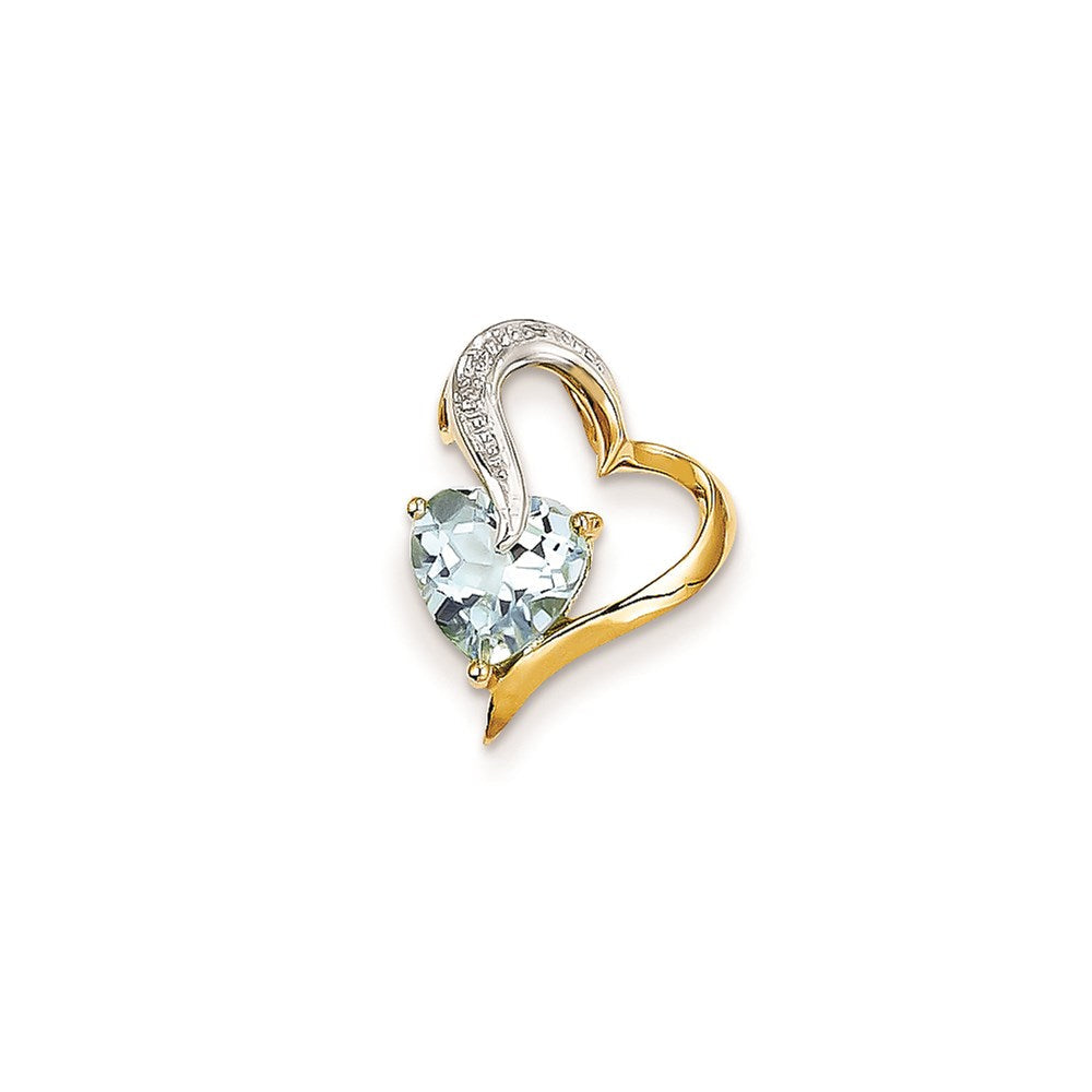 14K Gelbgold Anhänger mit echtem Diamant und blauem Topas in Herzform