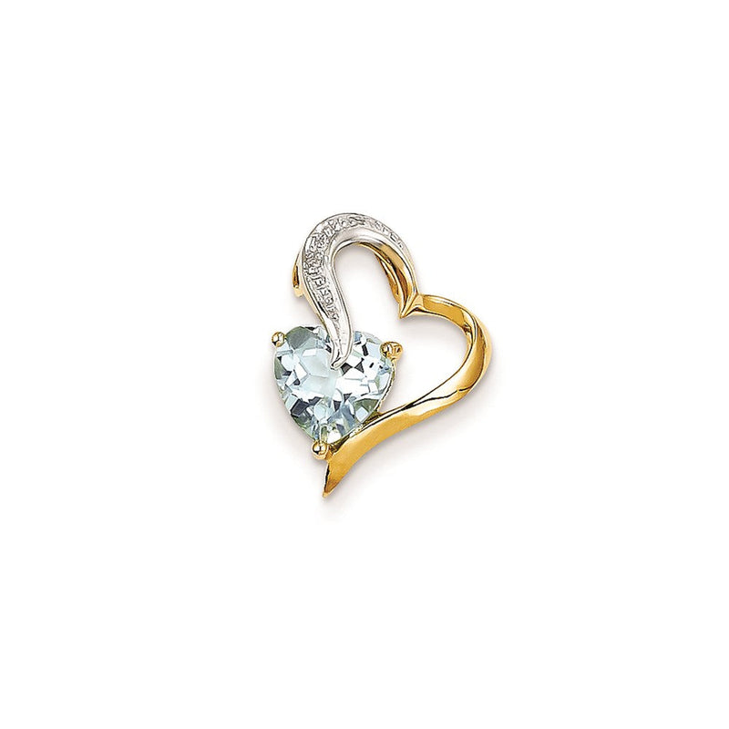 14K Gelbgold Anhänger mit echtem Diamant und blauem Topas in Herzform
