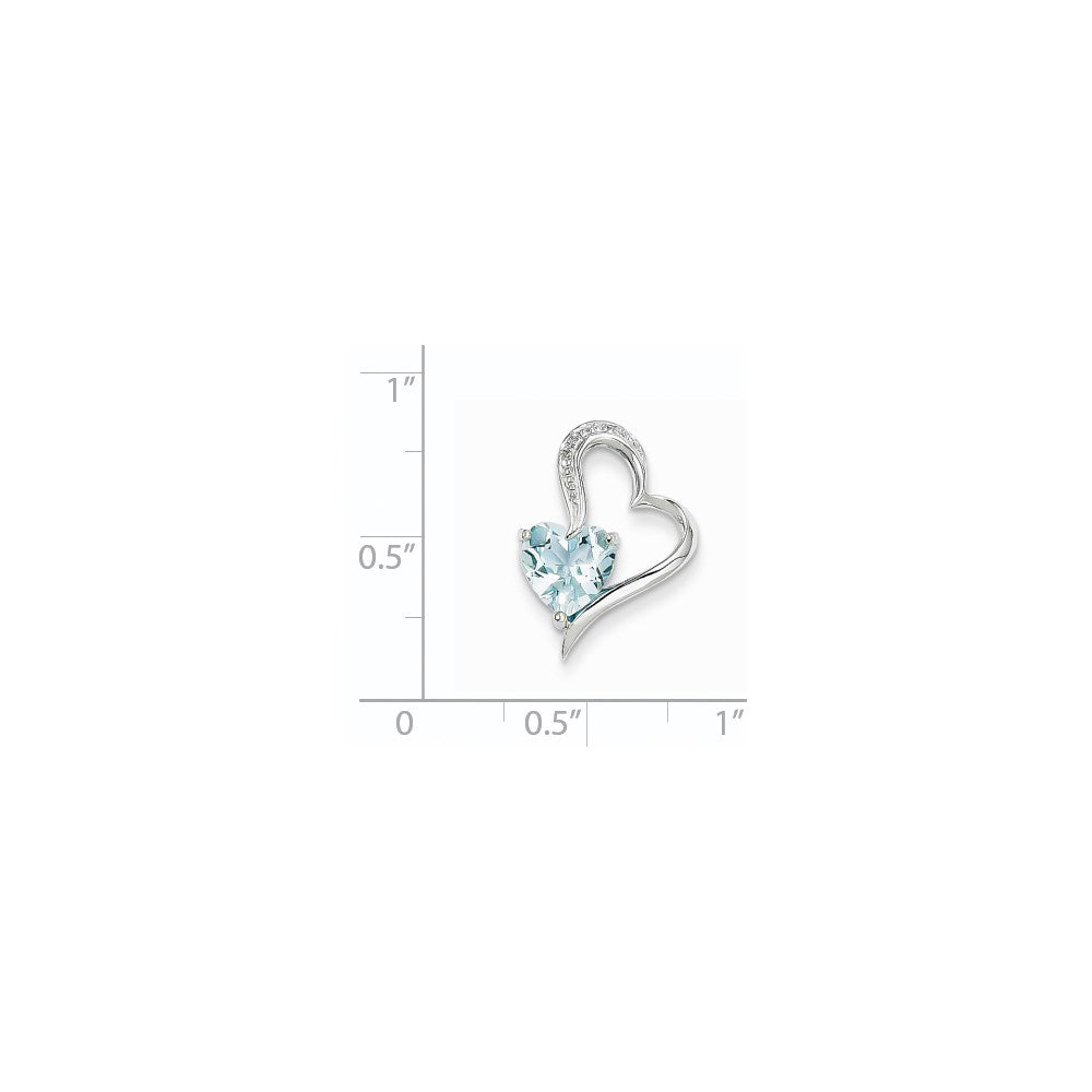 14K Weißgold Herzanhänger mit echtem Diamant und Blautopas