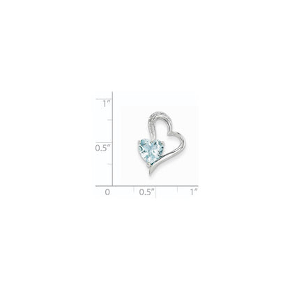 14K Weißgold Herzanhänger mit echtem Diamant und Blautopas