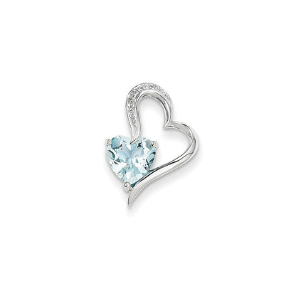 14K Weißgold Herzanhänger mit echtem Diamant und Blautopas