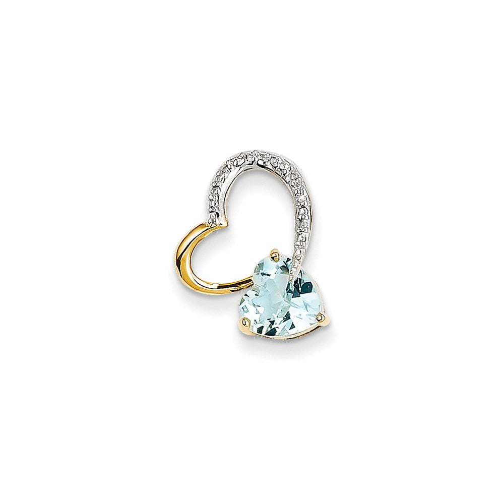 14K Gelbgold Anhänger mit echtem Diamant und Blautopas in Herzform