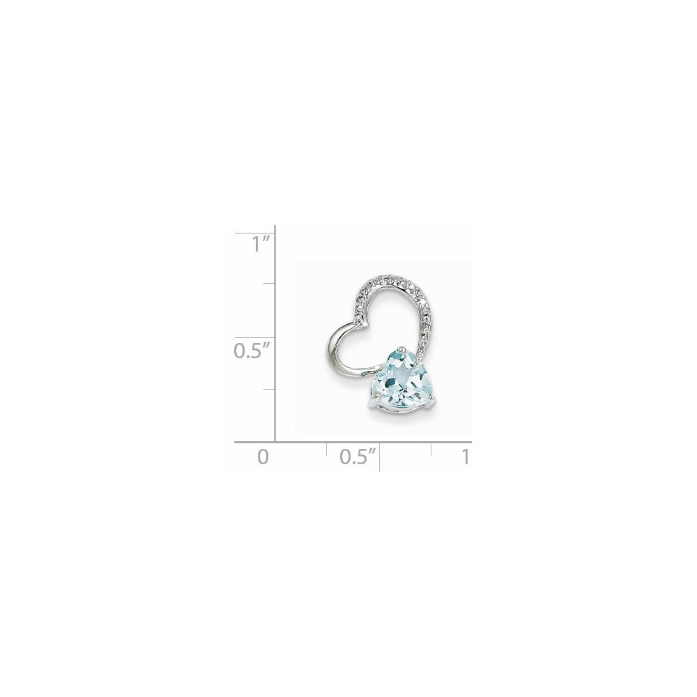 14K Weißgold Anhänger mit Diamant und Blautopas in Herzform