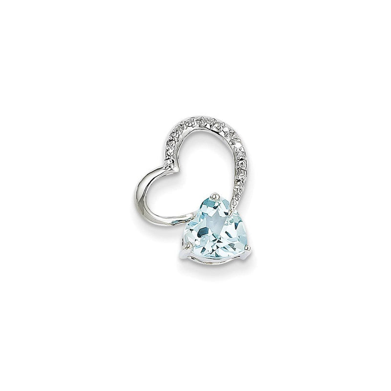 14K Weißgold Anhänger mit Diamant und Blautopas in Herzform