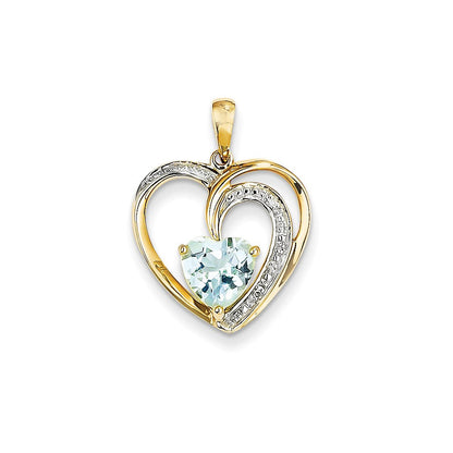 14K Gelbgold Anhänger mit echtem Diamant und Blautopas in Herzform
