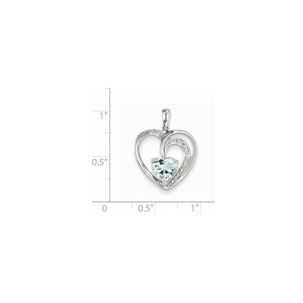 14K Weißgold Anhänger Herz mit Diamant und blauem Topas