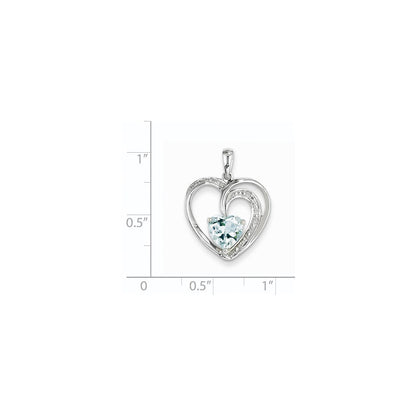 14K Weißgold Anhänger Herz mit Diamant und blauem Topas