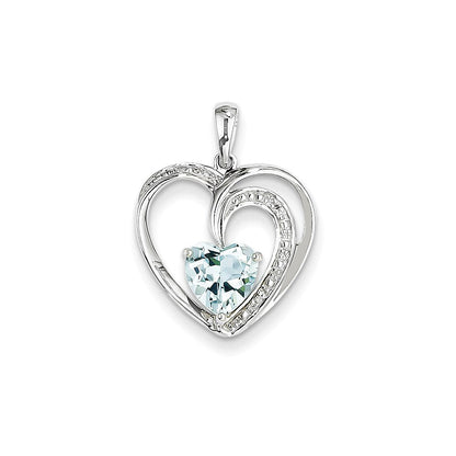 14K Weißgold Anhänger Herz mit Diamant und blauem Topas