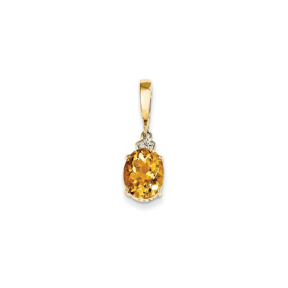 14K Gelbgold Anhänger, oval, mit echtem Diamant und Citrin
