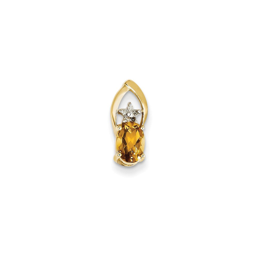 14K Gelbgold Ovaler Anhänger mit echtem Diamant und Citrin