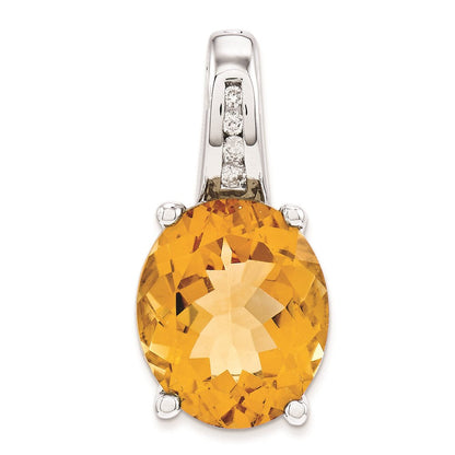 14K Weißgold Anhänger, oval, mit echtem Diamant und Citrin