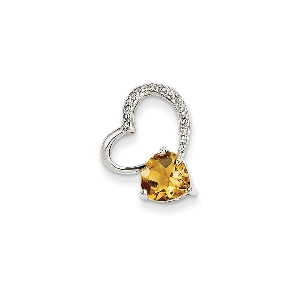 14K Weißgold Herzanhänger mit echtem Diamant und Citrin