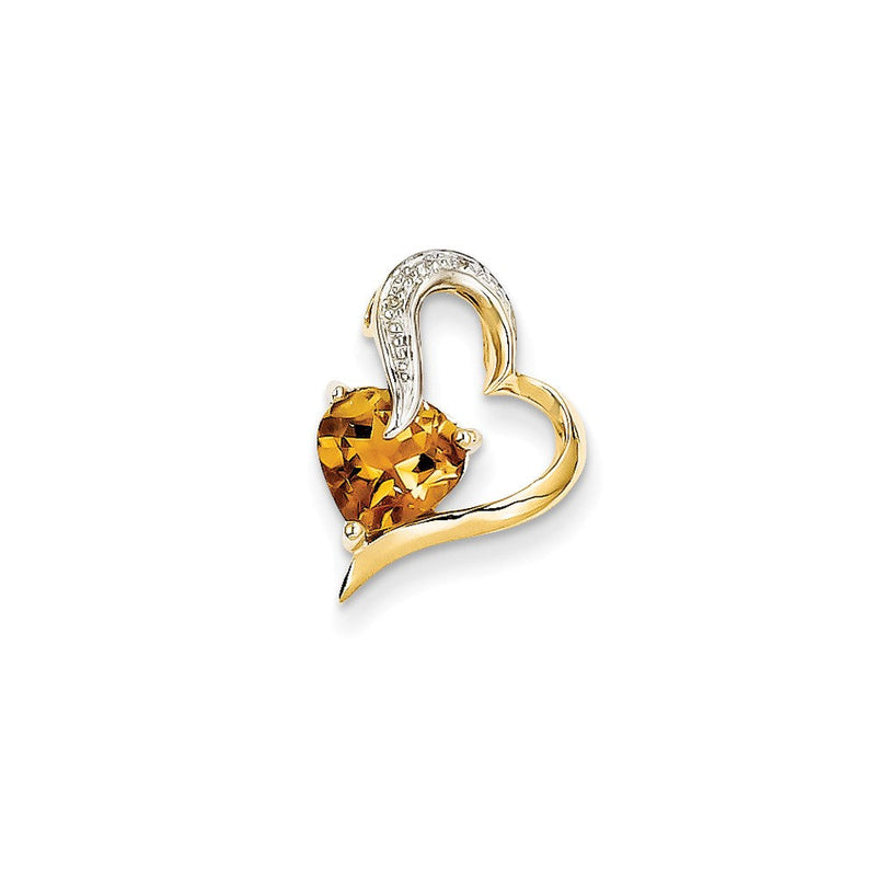 14K Gelbgold Herz-Anhänger mit echtem Diamant und Citrin