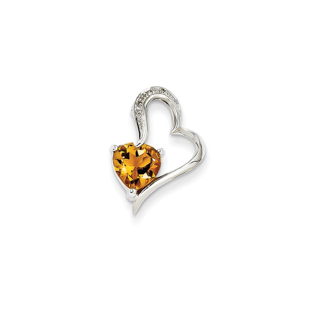 14K Weißgold Herzanhänger mit echtem Diamant und Citrin