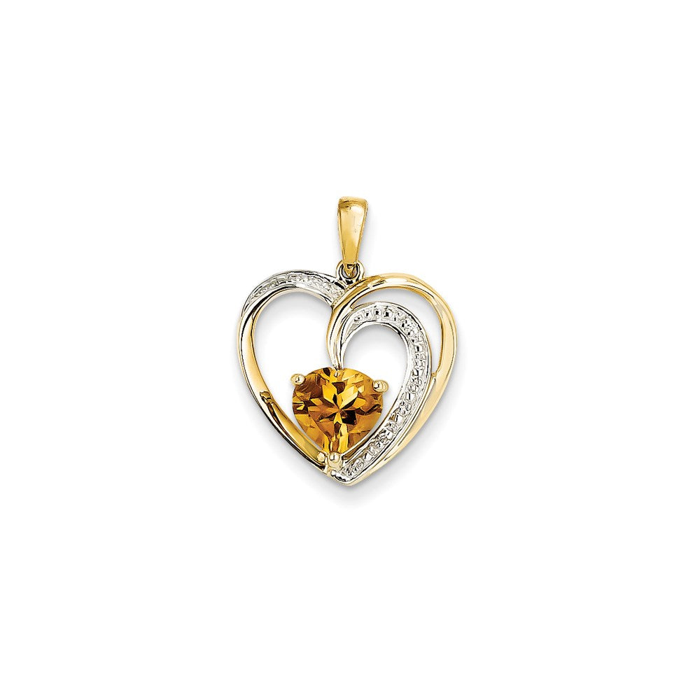 14K Gelbgold Herzanhänger mit echtem Diamant und Citrin