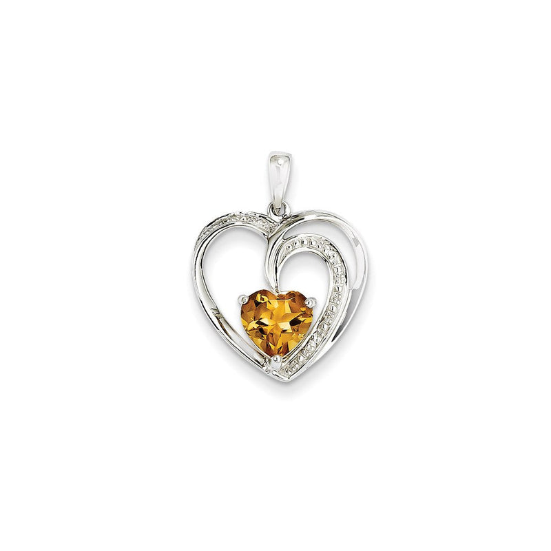 14K Weißgold Herzanhänger mit echtem Diamant und Citrin