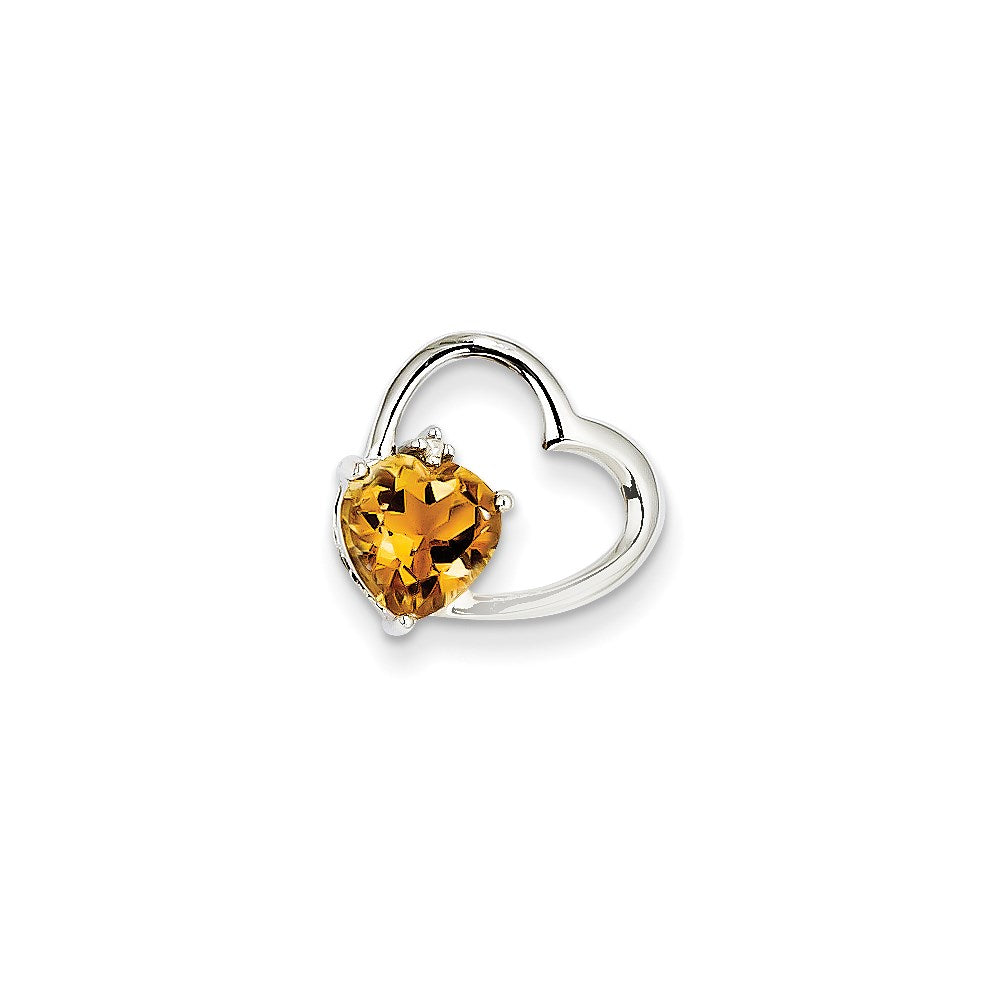 14K Weißgold Herzanhänger mit echtem Diamant und Citrin