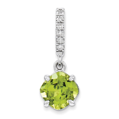 14K Weißgold Anhänger mit echtem Diamant und Peridot