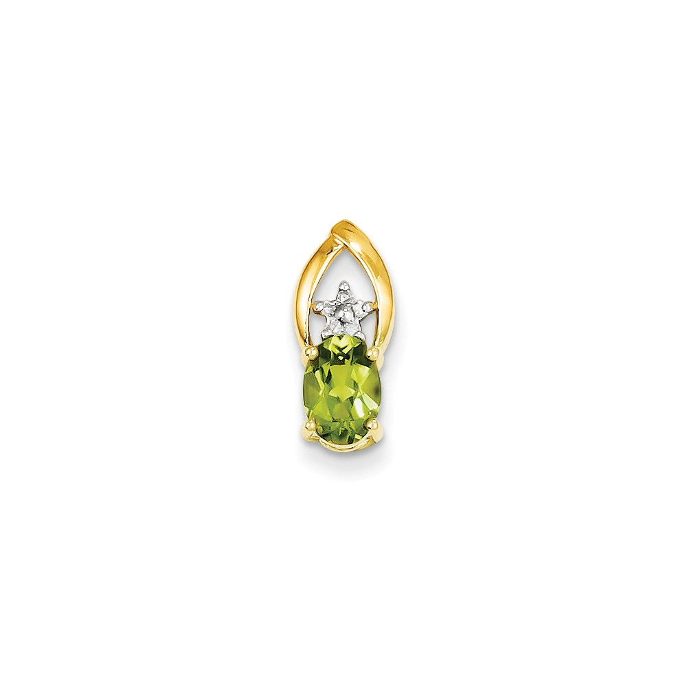14K Gelbgold Anhänger, oval, mit echten Diamanten und Peridot