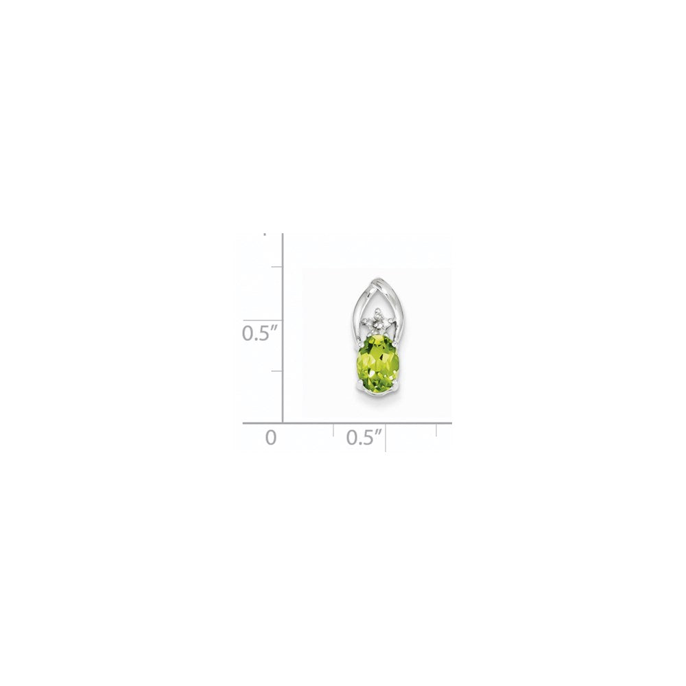 14K Weißgold Anhänger, oval, mit echten Diamanten und Peridot