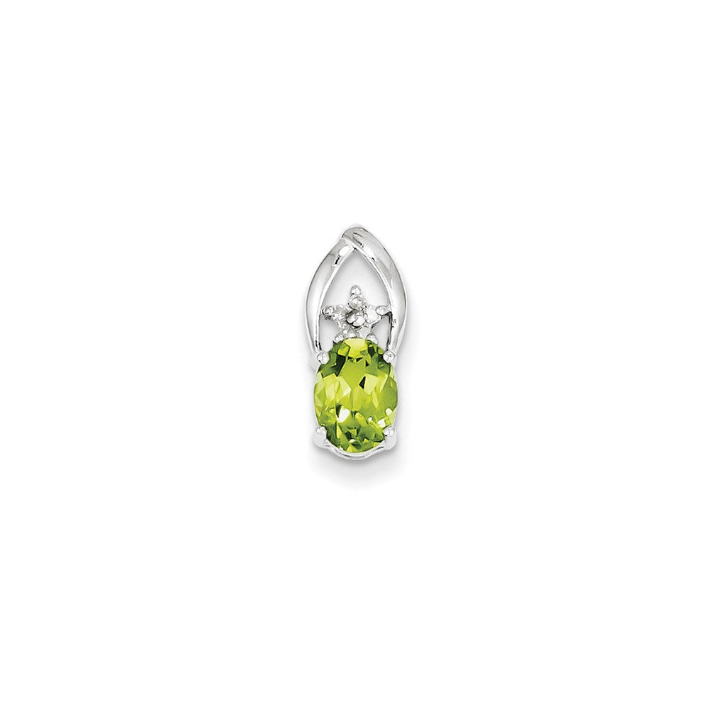 14K Weißgold Anhänger, oval, mit echten Diamanten und Peridot