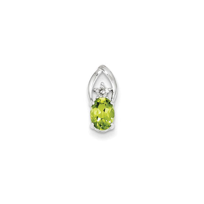 14K Weißgold Anhänger, oval, mit echten Diamanten und Peridot