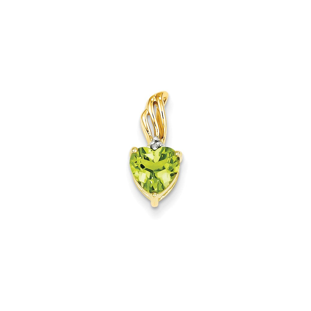 14K Gelbgold Herzanhänger mit echtem Diamant und Peridot