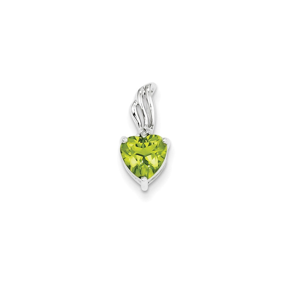 14K Weißgold Herzanhänger mit echten Diamanten und Peridot