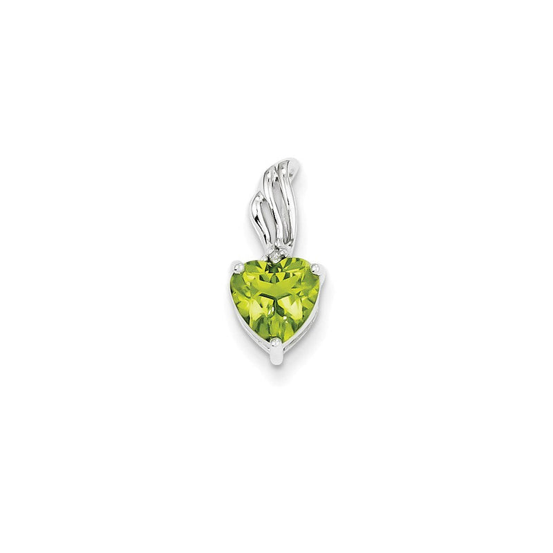14K Weißgold Herzanhänger mit echten Diamanten und Peridot