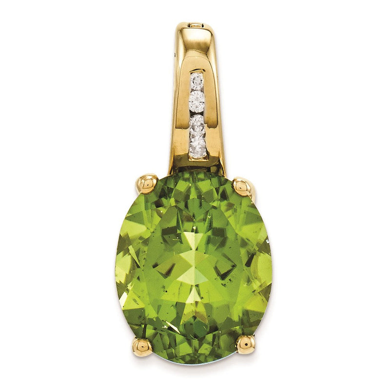 14K Gelbgold Anhänger, oval, mit echten Diamanten und Peridot