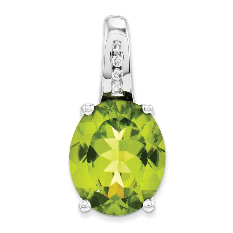 14K Weißgold Anhänger, oval, mit Diamant und Peridot