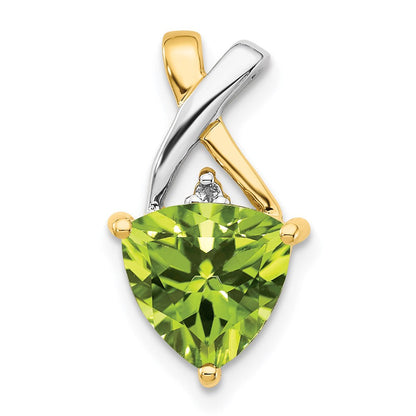 14K Gelbgold Peridot- und Weißtopas-Anhänger im Trillion-Schliff