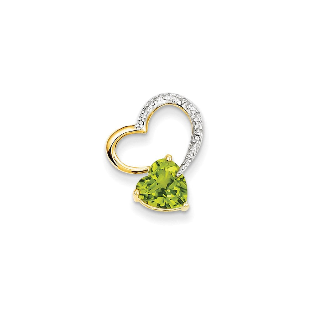 14K Gelbgold Herzanhänger mit echten Diamanten und Peridot