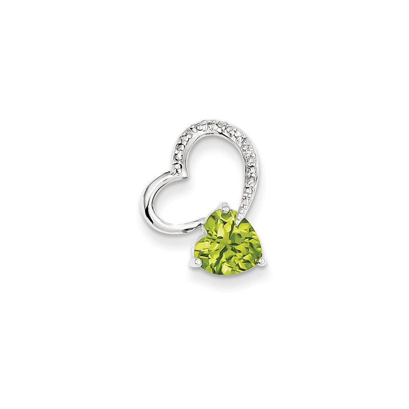 14K Weißgold Herzanhänger mit echtem Diamant und Peridot