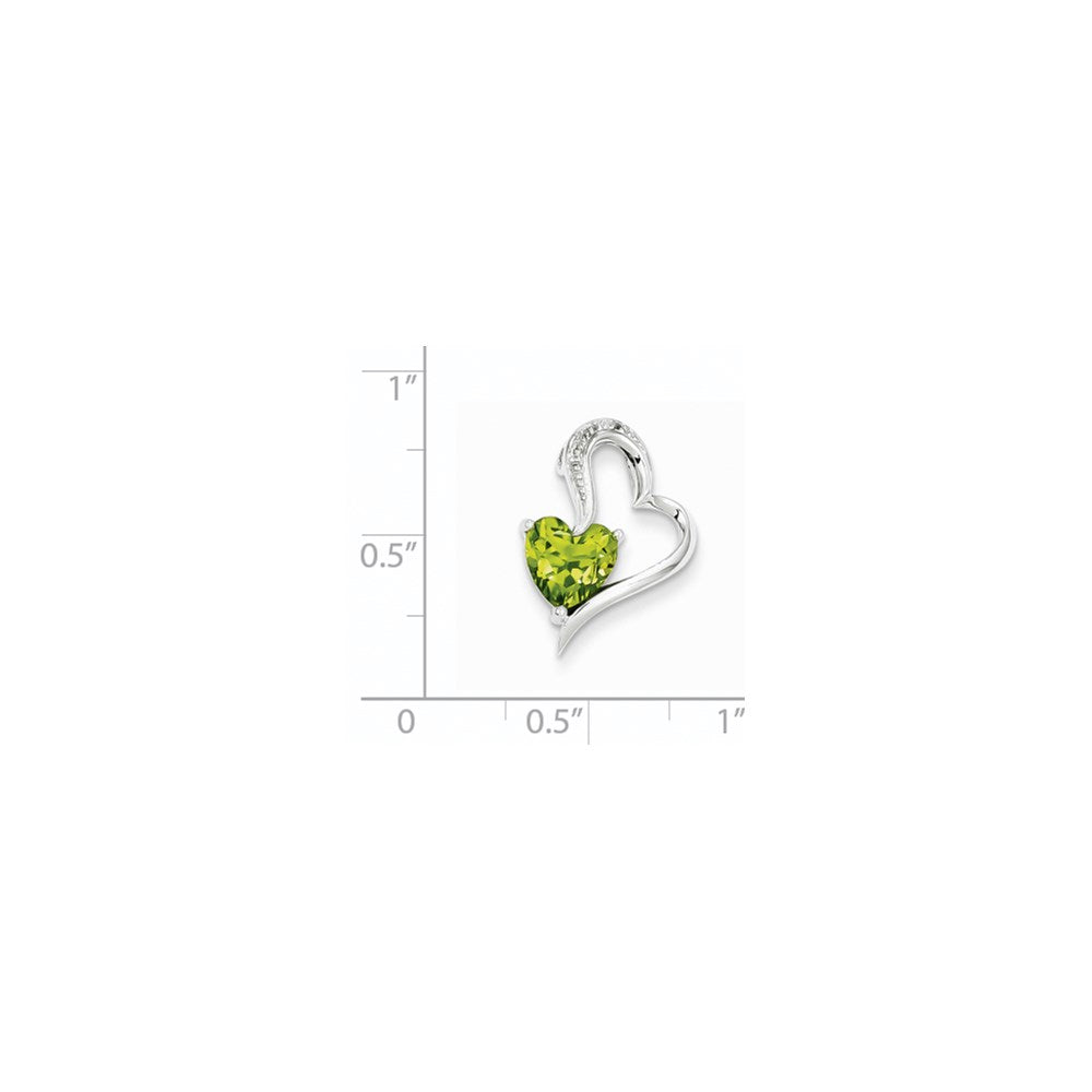 14 Karat Weißgold Herz-Anhänger mit echtem Diamant und Peridot