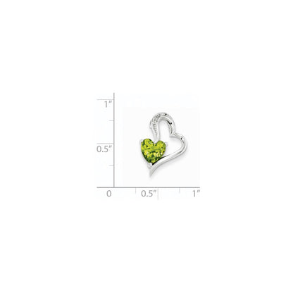 14 Karat Weißgold Herz-Anhänger mit echtem Diamant und Peridot