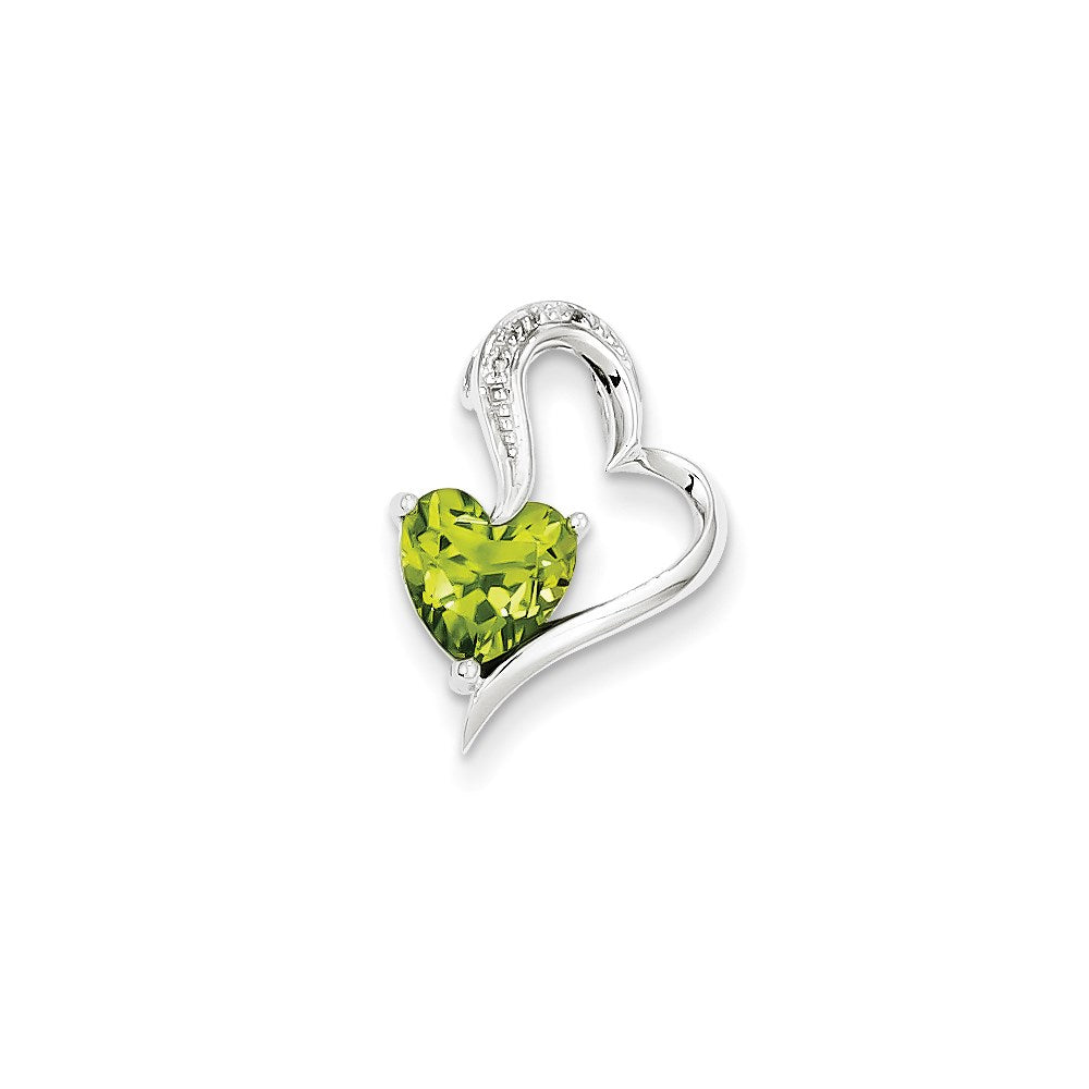 14 Karat Weißgold Herz-Anhänger mit echtem Diamant und Peridot